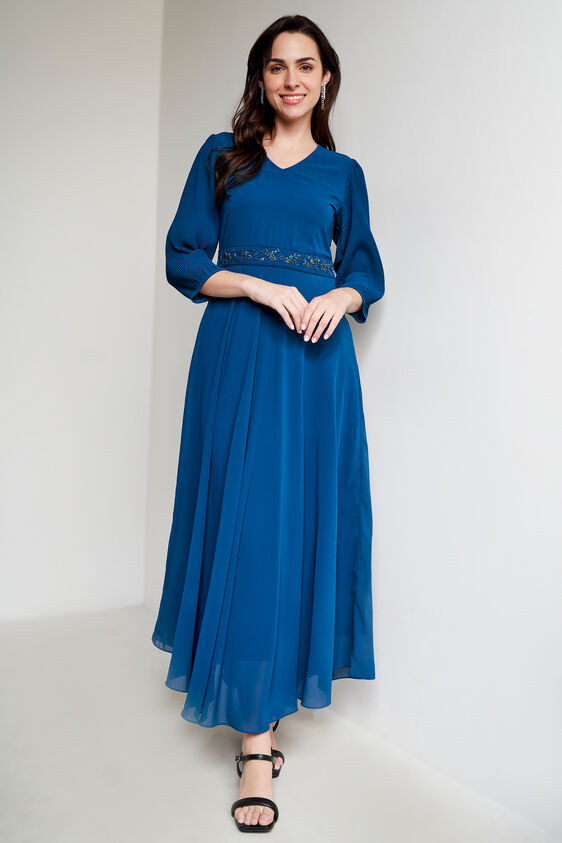 Teal Solid Flared Gown, Teal, image 3